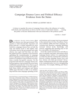 Campaign Finance Laws and Political Efficacy: Evidence from the States