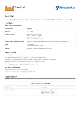 Iphone-XR Datasheet Overview Specification