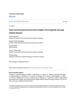 Giant Tortoise Genomes Provide Insights Into Longevity and Age- Related Disease