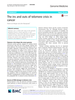The Ins and Outs of Telomere Crisis in Cancer Patrick Von Morgen and John Maciejowski*