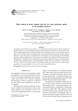 Pollen Analysis in Honey Samples from the Two Main Producing Regions in the Brazilian Northeast