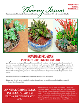 November 23 Sacramento Cactusthorny & Succulent Society November Issues 2015 | Volume 56, XI