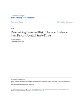 Evidence from Fantasy Football Snake Drafts Nicholas Obrand Claremont Mckenna College