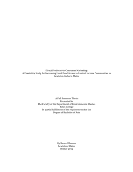 Consumer Marketing: a Feasibility Study for Increasing Local Food Access to Limited Income Communities in Lewiston-Auburn, Maine