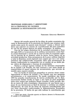 Propiedad Nobiliaria Y Absentismo En La Provincia De Cáceres Durante La