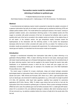 Two-Section Reactor Model for Autothermal Reforming of Methane to Synthesis Gas