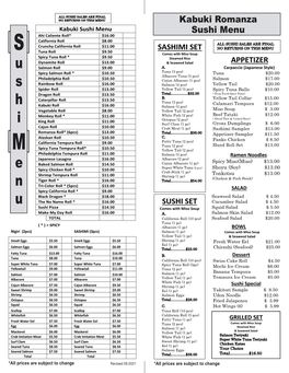 Sushi & Takeout Menu