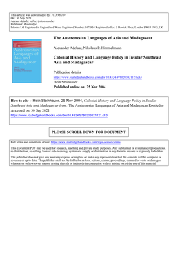 The Austronesian Languages of Asia and Madagascar Colonial History and Language Policy in Insular Southeast Asia and Madagascar