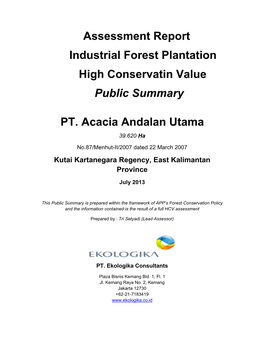 Assessment Report Industrial Forest Plantation High Conservatin Value Public Summary