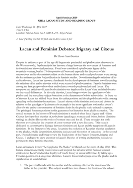 Lacan and Feminist Debates: Irigaray and Cixous