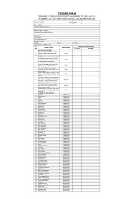 Tender Form Purchase of Science Equipments Amounting to Rs.21,41,453/- in Respect of Govt