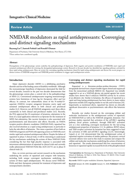 NMDAR Modulators As Rapid Antidepressants: Converging And