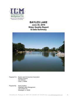 June 30, 2010 Water Quality Report & Data Summary