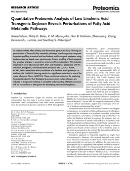 Quantitative Proteomic Analysis of Low Linolenic Acid Transgenic Soybean Reveals Perturbations of Fatty Acid Metabolic Pathways