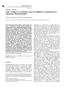 Type I Collagen Is a Molecular Target for Inhibition of Angiogenesis by Endogenous Thrombospondin-1