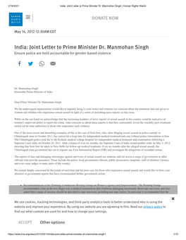 Joint Letter to Prime Minister Dr. Manmohan Singh | Human Rights Watch