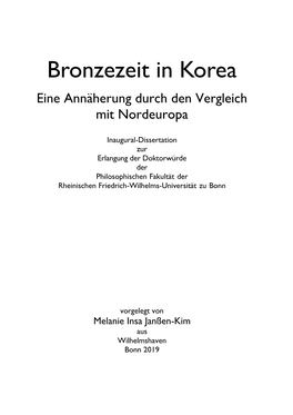 Bronzezeit in Korea Eine Annäherung Durch Den Vergleich Mit Nordeuropa