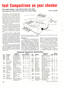 Test Compactrons on Your Checker This Simple Adapter, Used with the Data in the Table, May Keep Your Tube Tester Around a Few Years Longer by W