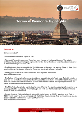 Torino & Piemonte Highlights