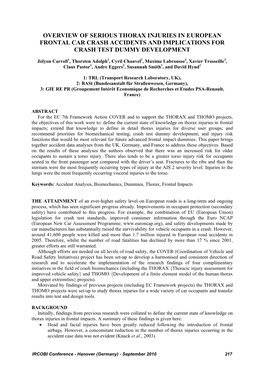 Overview of Serious Thorax Injuries in European Frontal Car Crash Accidents and Implications for Crash Test Dummy Development