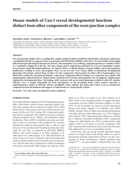 Mouse Models of Casc3 Reveal Developmental Functions Distinct from Other Components of the Exon Junction Complex