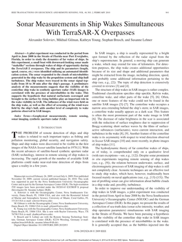 Sonar Measurements in Ship Wakes Simultaneous with Terrasar-X Overpasses Alexander Soloviev, Mikhail Gilman, Kathryn Young, Stephan Brusch, and Susanne Lehner