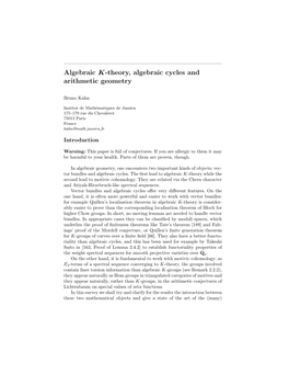 Algebraic K-Theory, Algebraic Cycles and Arithmetic Geometry