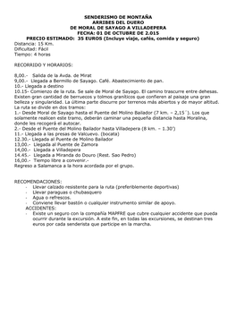 Senderismo De Montaña Arribes Del Duero De Moral De Sayago a Villadepera Fecha