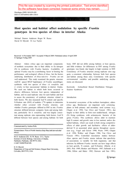 Host Species and Habitat Affect Nodulation by Specific Frankia Genotypes in Two Species of Alnus in Interior Alaska