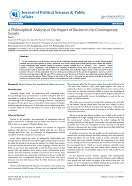 A Philosophical Analysis of the Impact of Racism in the Contemporary