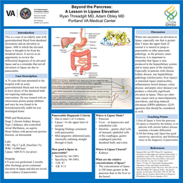 Beyond the Pancreas: a Lesson in Lipase Elevation Ryan Threadgill MD, Adam Obley MD Portland VA Medical Center