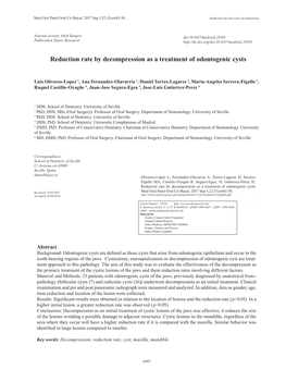 Reduction Rate by Decompression As a Treatment of Odontogenic Cysts