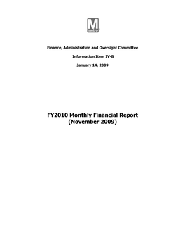 FY2010 Monthly Financial Report (November 2009)