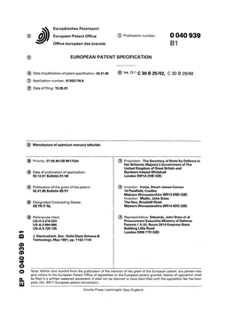 Manufacture of Cadmium Mercury Telluride