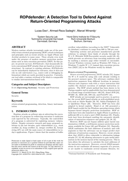 Ropdefender: a Detection Tool to Defend Against Return-Oriented Programming Attacks