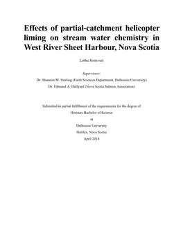 Effects of Partial-Catchment Helicopter Liming on Stream Water Chemistry in West River Sheet Harbour, Nova Scotia