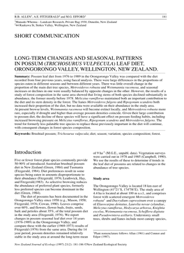 Long-Term Changes and Seasonal Patterns in Possum (Trichosurus Vulpecula) Leaf Diet, Orongorongo Valley, Wellington, New Zealand