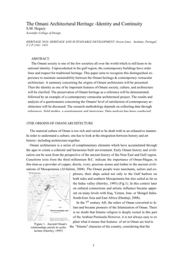 The Omani Architectural Heritage -Identity and Continuity S.M