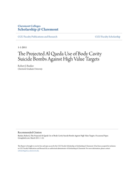 The Projected Al Qaeda Use of Body Cavity Suicide Bombs Against High Value Targets