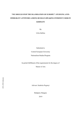 “We Should Stop the Islamisation of Europe!”: Studying Anti- Immigrant Attitudes Among Russian-Speaking Internet Users in Ge