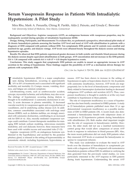 Serum Vasopressin Response in Patients with Intradialytic Hypotension: a Pilot Study