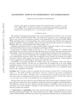 Arxiv:1812.09413V1 [Math.GT] 21 Dec 2018 Radius Nomto E Ntvlm.Teeoe Hr Safunction a Is There Therefore, Volume