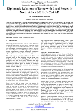 Diplomatic Relations of Rome with Local Forces in North Africa 202 BC - 284 AD