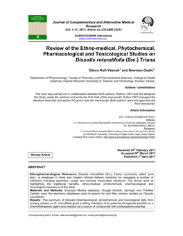 Review of the Ethno-Medical, Phytochemical, Pharmacological and Toxicological Studies on Dissotis Rotundifolia (Sm.) Triana