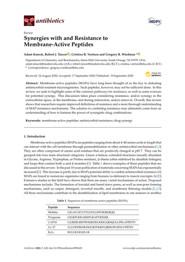 Synergies with and Resistance to Membrane-Active Peptides