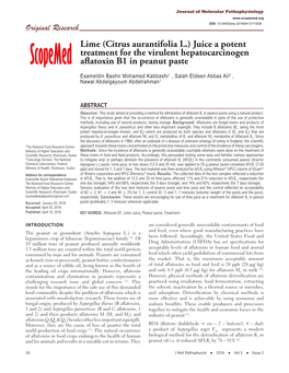 Lime (Citrus Aurantifolia L.) Juice a Potent Treatment for the Virulent Hepatocarcinogen Aflatoxin B1 in Peanut Paste