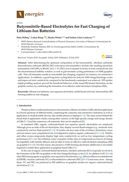 Butyronitrile-Based Electrolytes for Fast Charging of Lithium-Ion Batteries