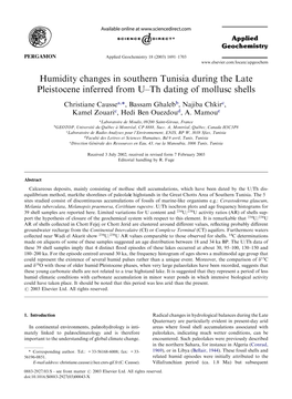 Humidity Changes in Southern Tunisia During the Late Pleistocene Inferred from U–Th Dating of Mollusc Shells