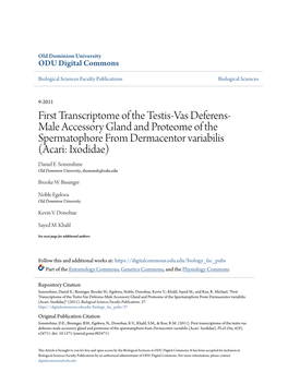 First Transcriptome of the Testis-Vas Deferens-Male Accessory Gland and Proteome of the Spermatophore from Dermacentor Variabilis (Acari: Ixodidae)