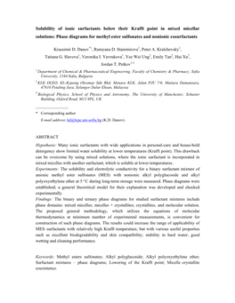 Solubility of Ionic Surfactants Below Their Krafft Point in Mixed Micellar Solutions: Phase Diagrams for Methyl Ester Sulfonates and Nonionic Cosurfactants